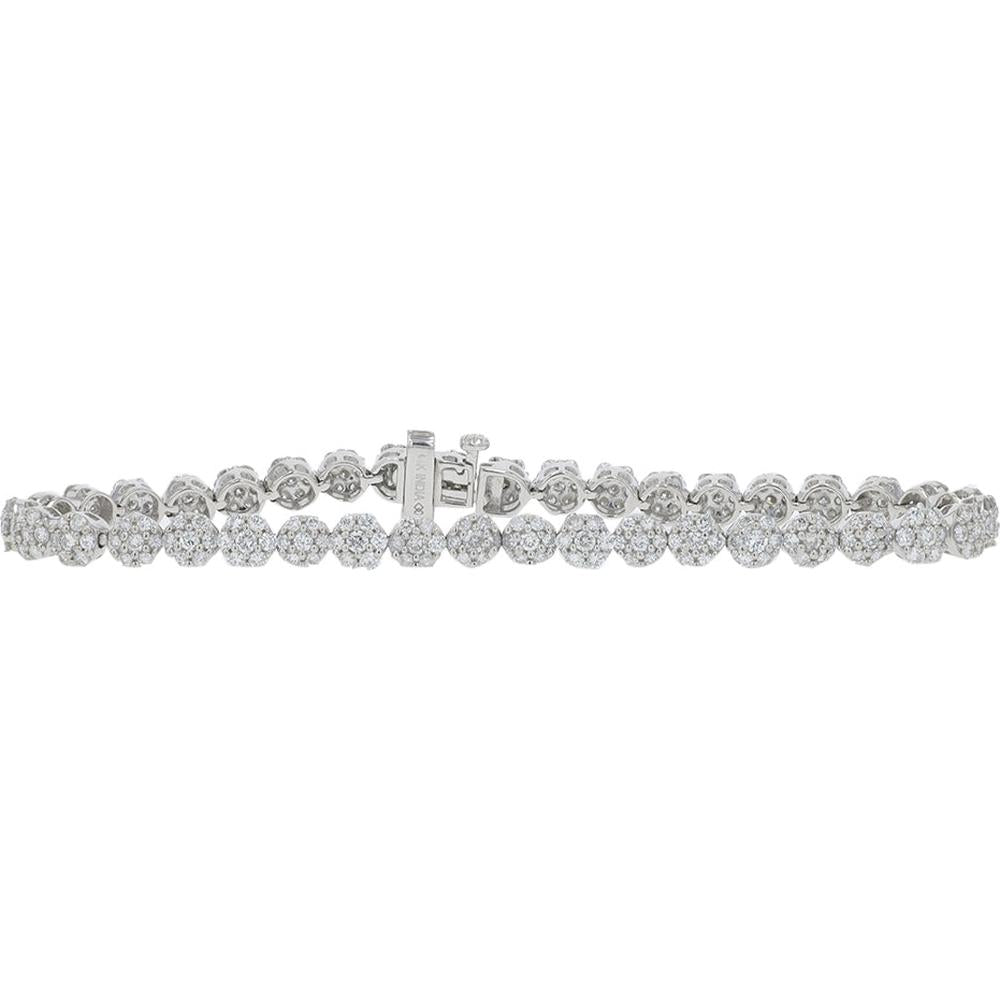 14K White Gold 4 Carat Diamond Tennis Bracelet - Round Brilliant Cut Diamonds, 4.00 Carat Total Diamond Weight