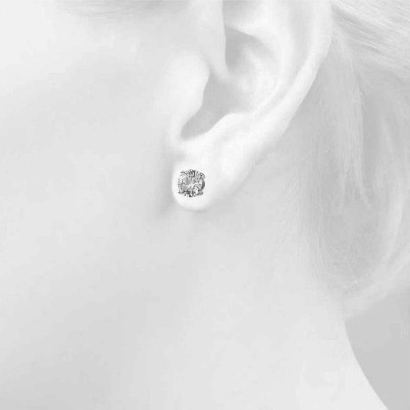 14K White Gold 4 Carat Total Weight Lab Diamond 2 Carat Four-Prong Wire Stud Earrings by Robinson's Jewelers