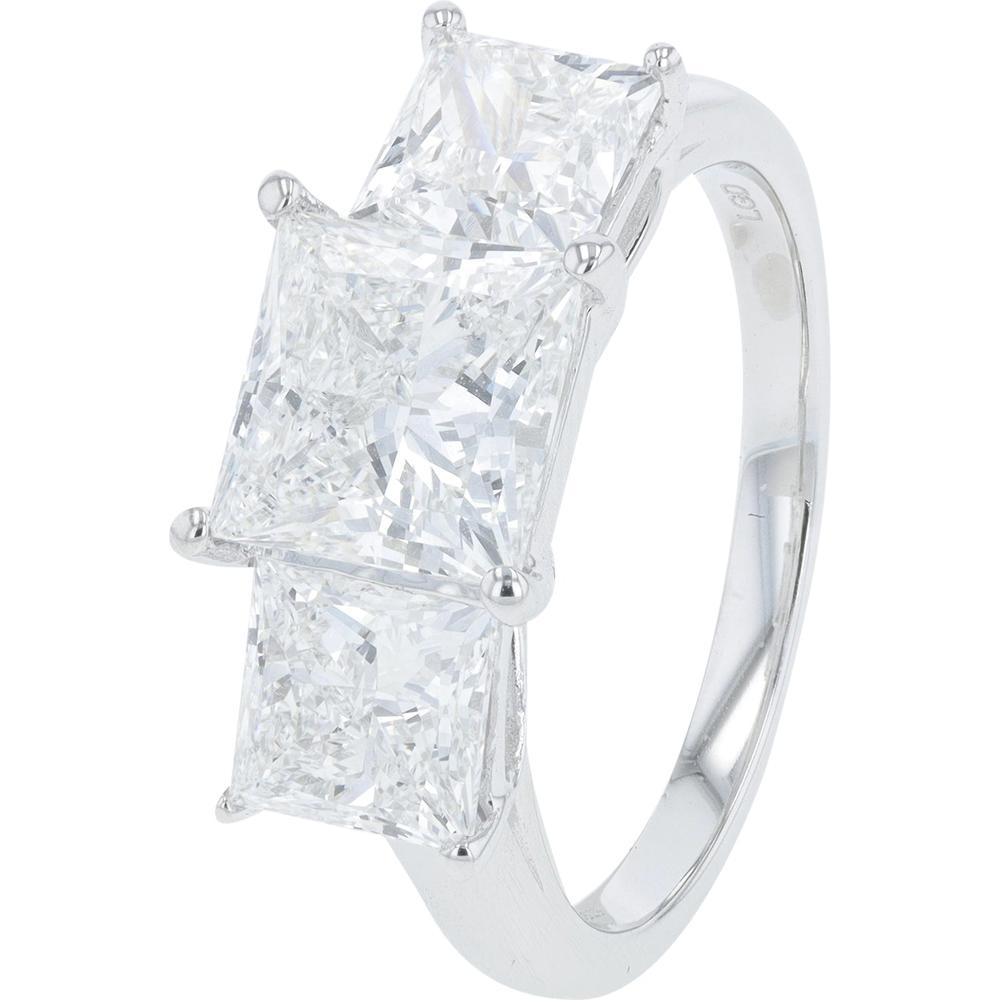 14K White Gold 4 Carat Total Weight Lab Grown Diamond Three - Stone Ring