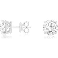 14K White Gold 4 Carat Total Weight Round Brilliant Cut Lab Grown Diamond Stud Earrings with Four-Prong Setting and Butterfly Friction Backs - Royal Jewelry