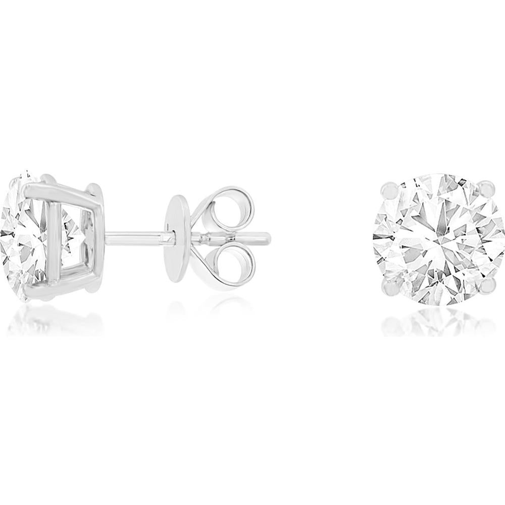 14K White Gold 4 Carat Total Weight Round Brilliant Cut Lab Grown Diamond Stud Earrings with Four-Prong Setting and Butterfly Friction Backs - Royal Jewelry