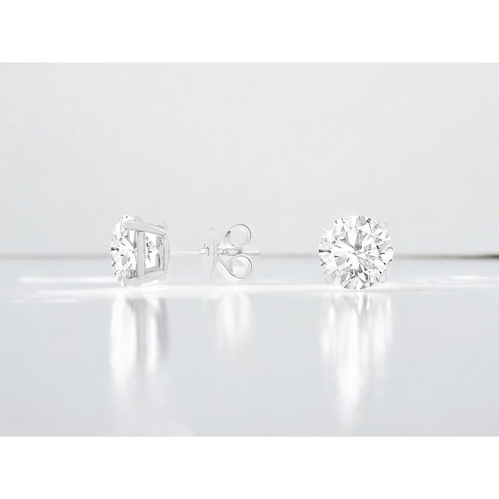 14K White Gold 4 Carat Total Weight Round Brilliant Cut Lab Grown Diamond Stud Earrings with Four-Prong Setting and Butterfly Friction Backs - Royal Jewelry