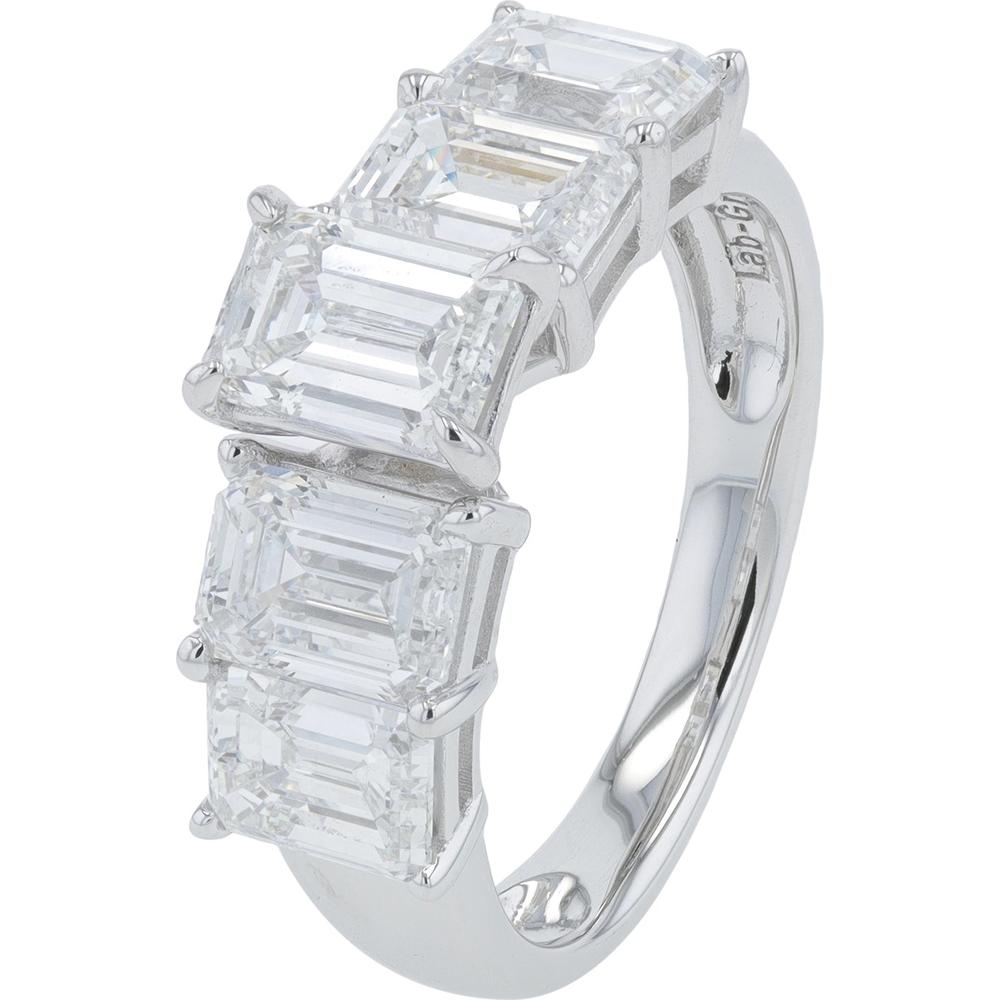 14K White Gold 4 Emerald - Cut Lab Grown Diamond Engagement Ring - 4.00 Carat Total Diamond Weight