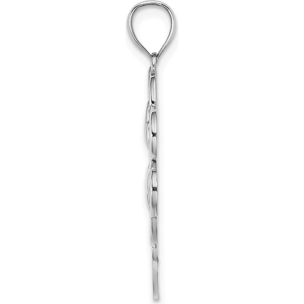 14K White Gold 4-Leaf Clover Charm Pendant with Rhodium Finish - Lucky Heart-Shaped Design by Oro Pregiato