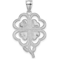 14K White Gold 4-Leaf Clover Charm Pendant with Rhodium Finish - Lucky Heart-Shaped Design by Oro Pregiato
