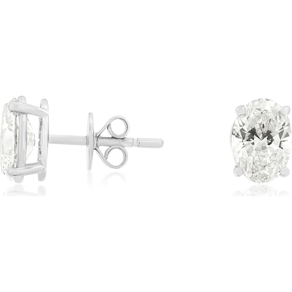 14K White Gold 4-Prong Oval Lab-Grown Diamond Stud Earrings - 2.00 Carat Total Diamond Weight - Royal Jewelry