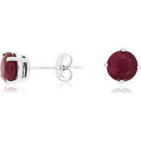 14K White Gold 4-Prong Round Ruby Stud Earrings - 2.40 Carat Total Gem Weight - Royal Jewelry