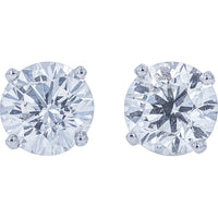 14K White Gold 4-Prong Set Round Brilliant Diamond Stud Earrings - 2.00 Carat Total Diamond Weight