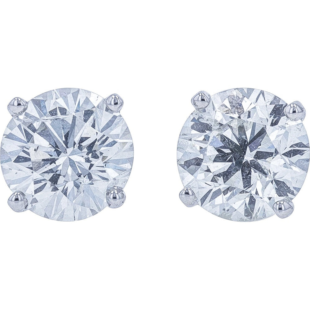 14K White Gold 4-Prong Set Round Brilliant Diamond Stud Earrings - 2.00 Carat Total Diamond Weight