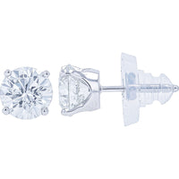 14K White Gold 4-Prong Set Round Brilliant Diamond Stud Earrings - 2.00 Carat Total Diamond Weight