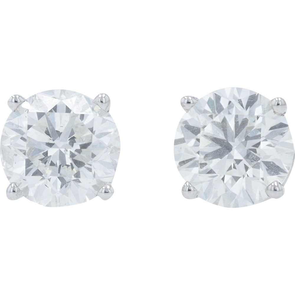 14K White Gold 4-Prong Set Round Diamond Stud Earrings - 1.91 Carat Total Diamond Weight