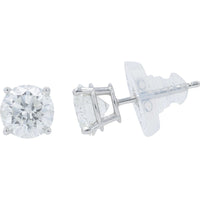 14K White Gold 4-Prong Set Round Diamond Stud Earrings - 1.91 Carat Total Diamond Weight