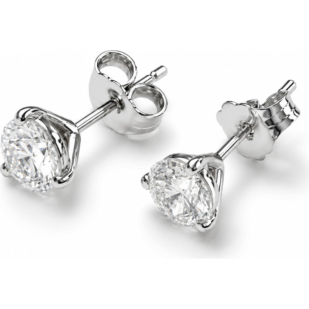 14K White Gold 4-Prong Set Round Lab-Grown Diamond Stud Earrings - 1.00 Carat Total Diamond Weight by Auriventus