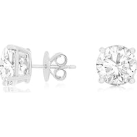 14K White Gold 4-Prong Stud Earrings with Round Lab Grown Diamonds - 6.00 Carat Total Diamond Weight - Royal Jewelry