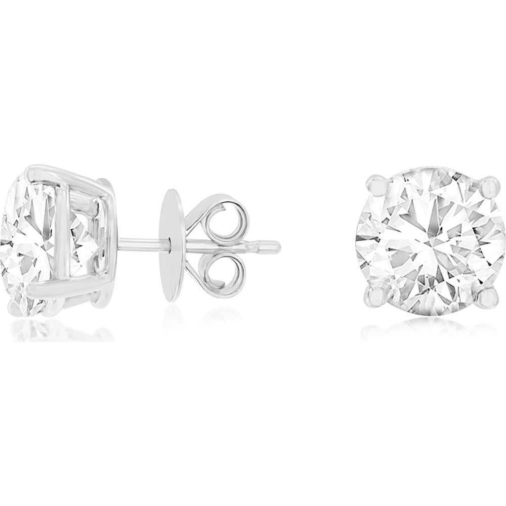 14K White Gold 4-Prong Stud Earrings with Round Lab Grown Diamonds - 6.00 Carat Total Diamond Weight - Royal Jewelry