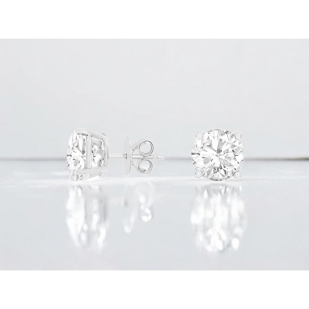 14K White Gold 4-Prong Stud Earrings with Round Lab Grown Diamonds - 6.00 Carat Total Diamond Weight - Royal Jewelry