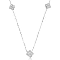 14K White Gold 4-Station Necklace with Milgrain Edge Floral Diamond Clusters - 0.40 Carat Total Diamond Weight - Royal Jewelry
