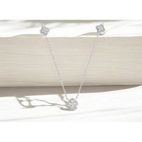 14K White Gold 4-Station Necklace with Milgrain Edge Floral Diamond Clusters - 0.40 Carat Total Diamond Weight - Royal Jewelry