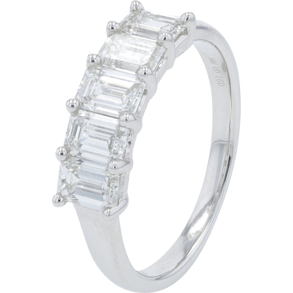 14K White Gold 4-Stone Band with Rectangular Step-Cut Lab Grown Diamonds - 1.25 Carat Total Diamond Weight