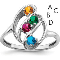14K White Gold 4-Stone Mother's Ring Mounting with Polished Finish - Rhodium Plated by Monteluci Fine Jewelry
