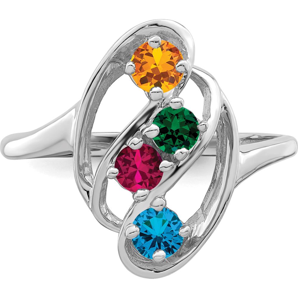 14K White Gold 4-Stone Mother's Ring Mounting with Polished Finish - Rhodium Plated by Monteluci Fine Jewelry