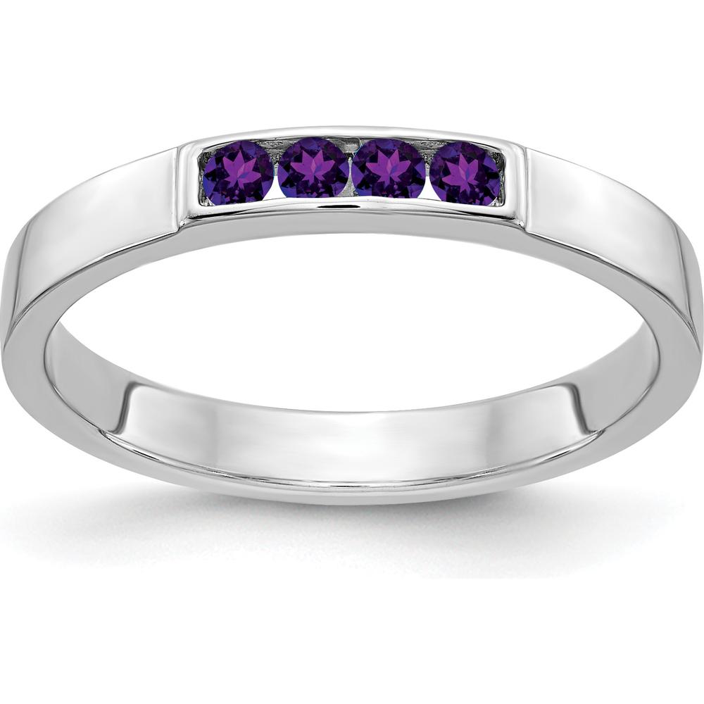 14K White Gold 4-Stone Round Amethyst Band Ring - 0.13 Carat Total Amethyst Weight by 0