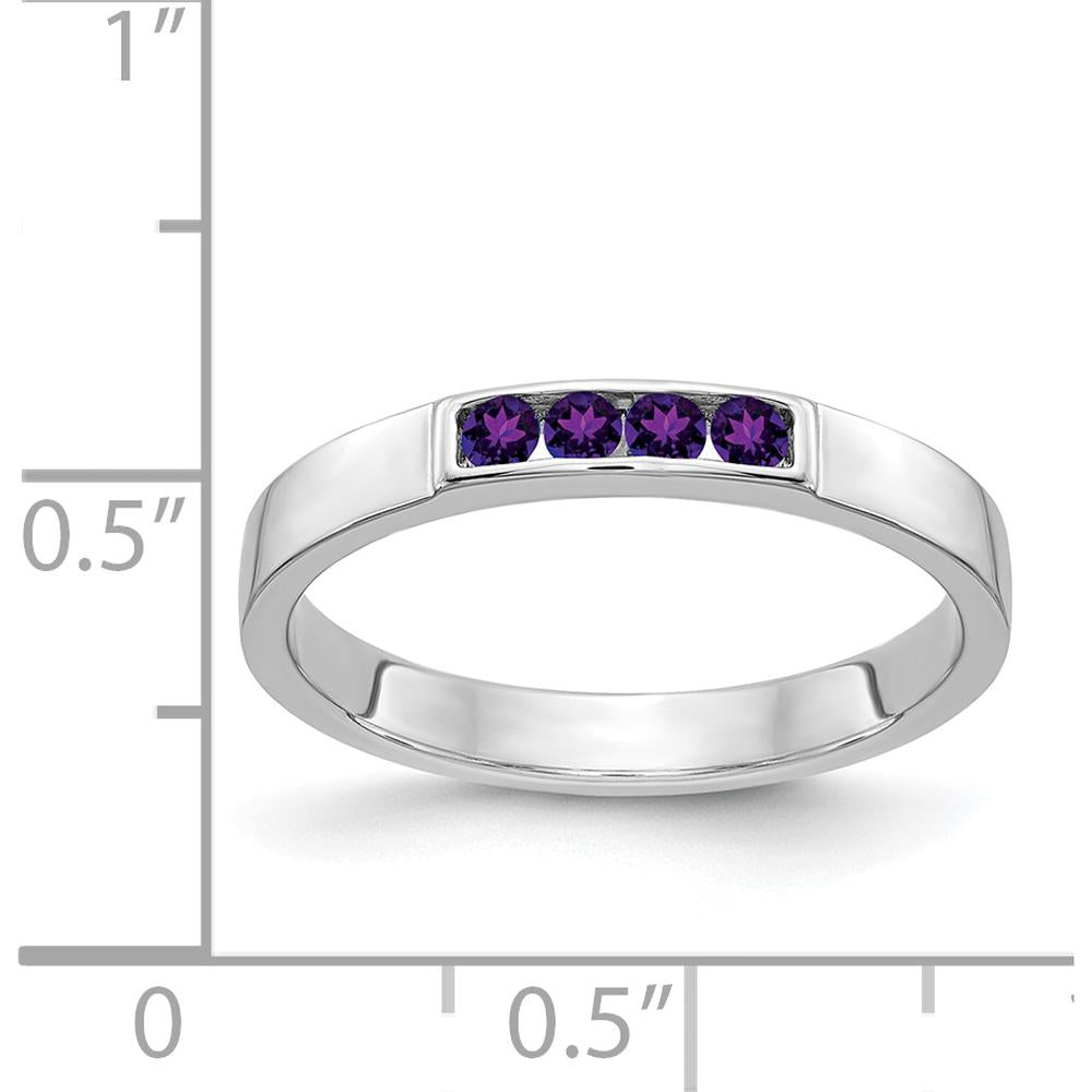 14K White Gold 4-Stone Round Amethyst Band Ring - 0.13 Carat Total Amethyst Weight by 0