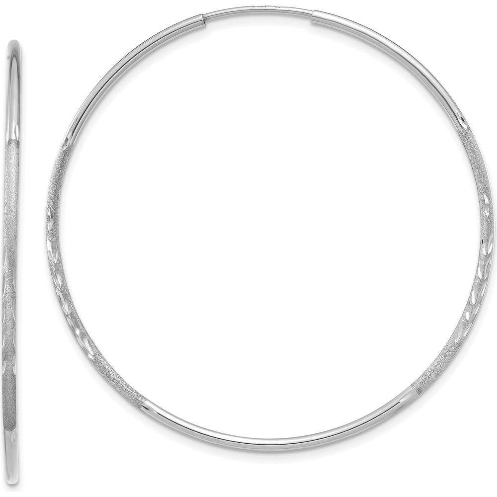 14K White Gold 40mm Diamond-Cut Endless Hoop Earrings with Rhodium Plating by Oro Pregiato