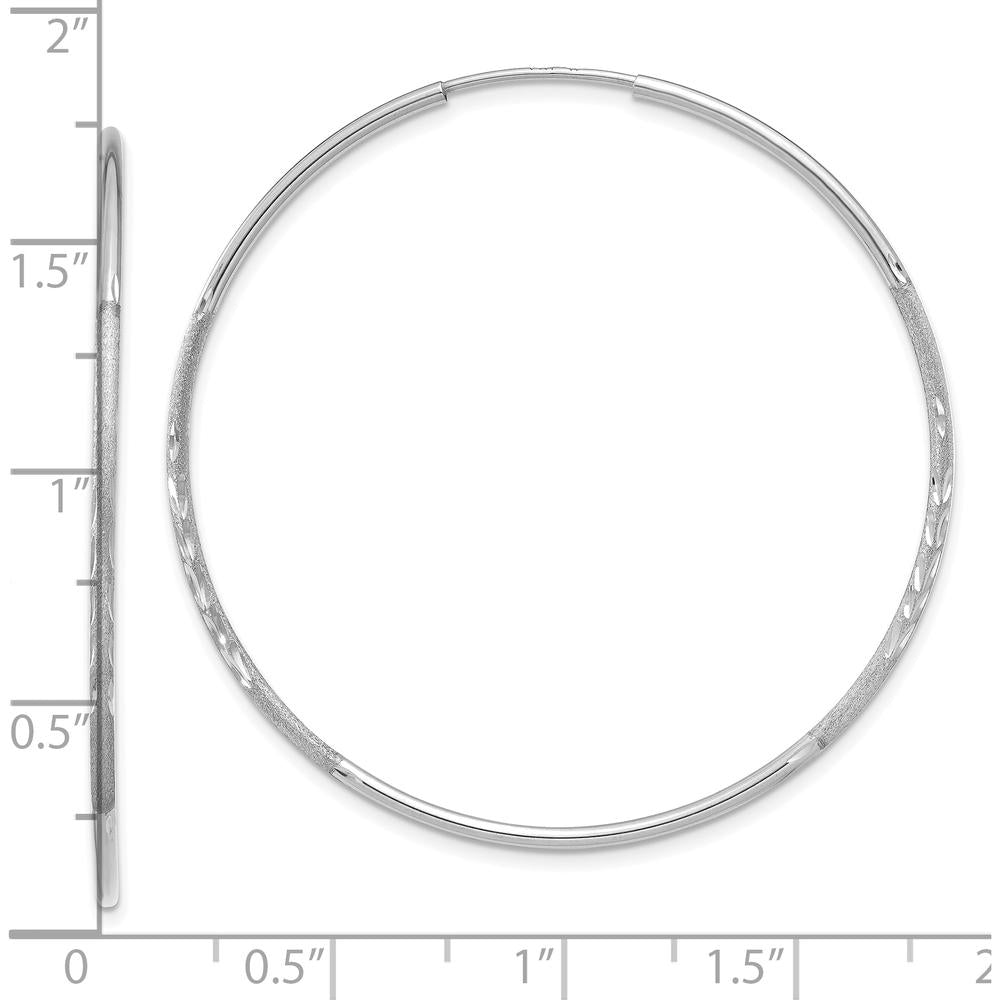 14K White Gold 40mm Diamond-Cut Endless Hoop Earrings with Rhodium Plating by Oro Pregiato