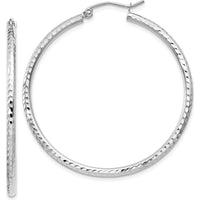 14K White Gold 40mm Diamond-Cut Round Tube Hoop Earrings by 0