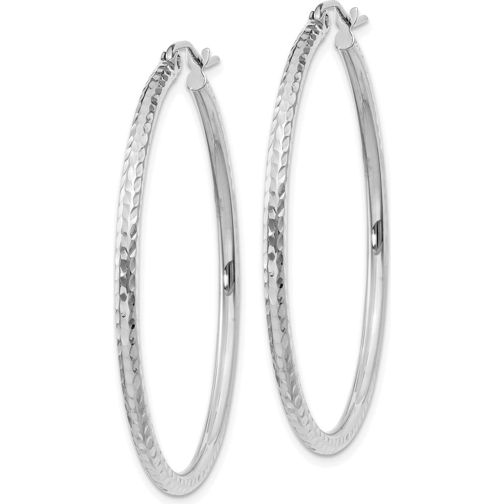 14K White Gold 40mm Diamond-Cut Round Tube Hoop Earrings by 0