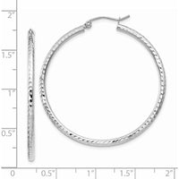 14K White Gold 40mm Diamond-Cut Round Tube Hoop Earrings by 0