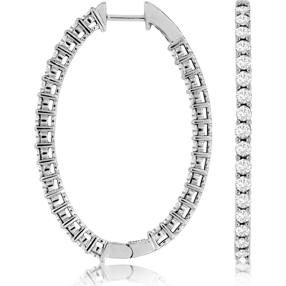 14K White Gold 40mm Diamond Hoop Earrings with 3.00 Carat Total Weight Round Brilliant Cut Diamonds - Royal Jewelry