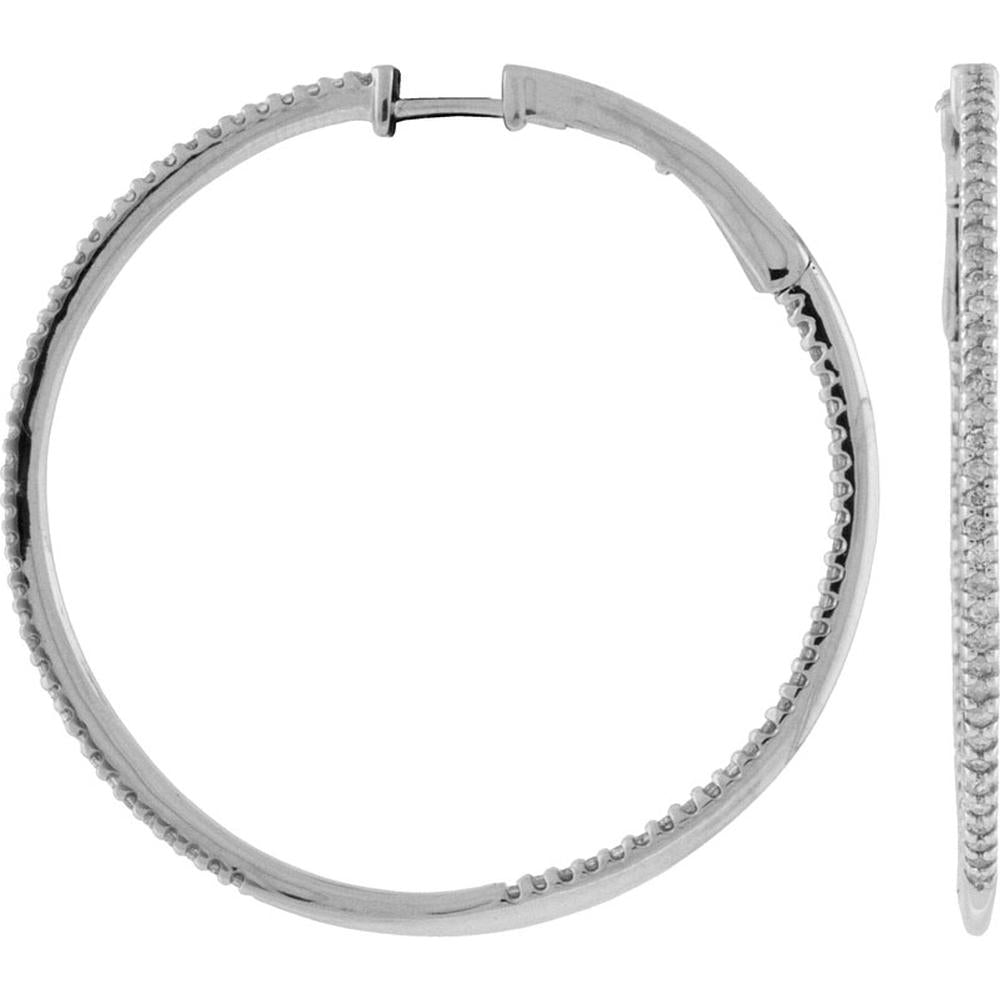 14K White Gold 40mm Diamond Hoop Earrings with Round Brilliant Cut Diamonds - 0.75 Carats Total Diamond Weight