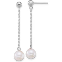 14K White Gold 42mm Akoya Cultured Pearl Drop Earrings with Polished Finish by Monteluci Fine Jewelry