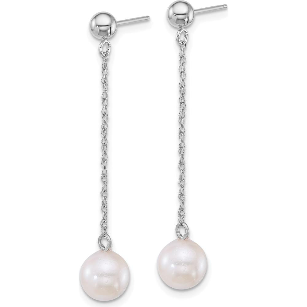14K White Gold 42mm Akoya Cultured Pearl Drop Earrings with Polished Finish by Monteluci Fine Jewelry