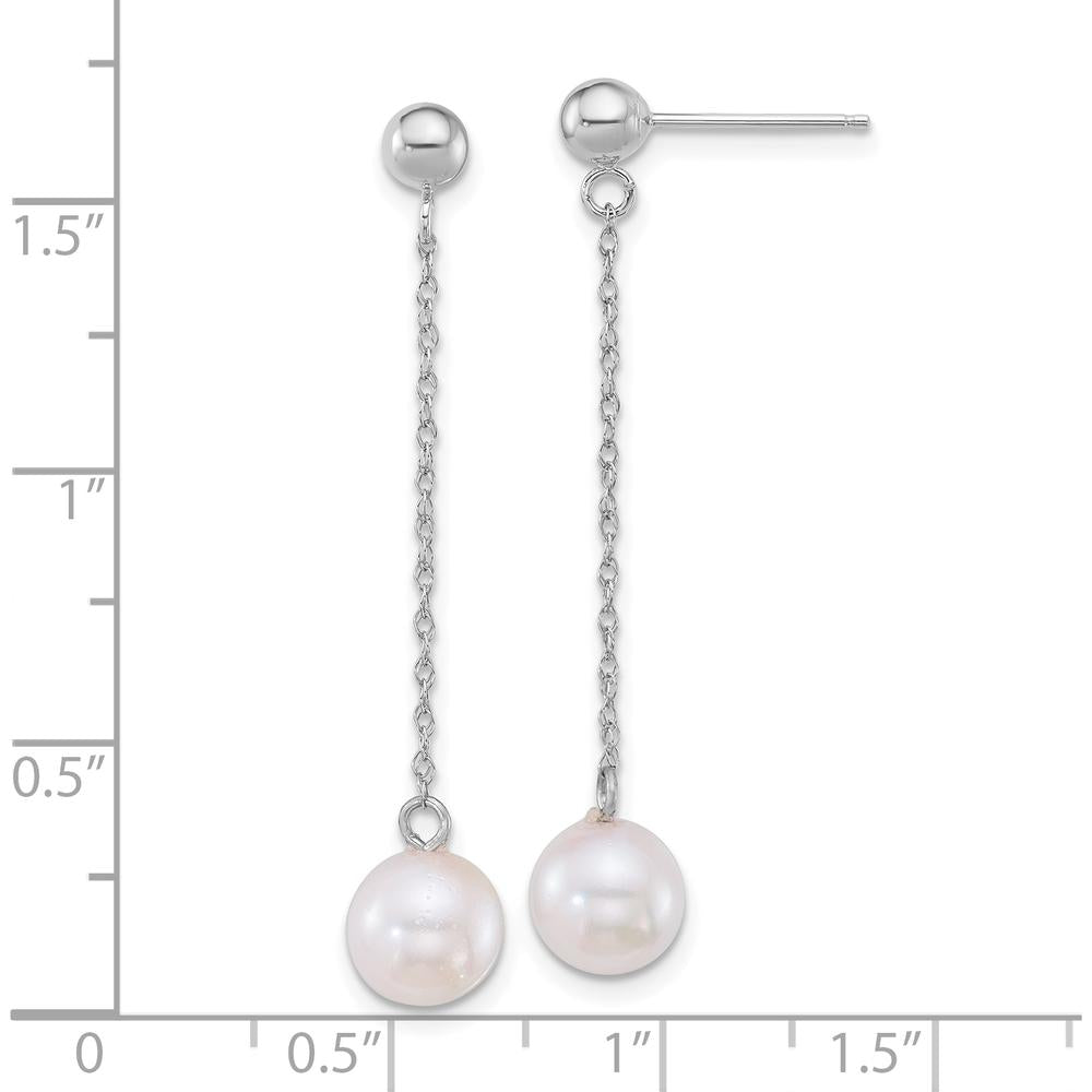 14K White Gold 42mm Akoya Cultured Pearl Drop Earrings with Polished Finish by Monteluci Fine Jewelry