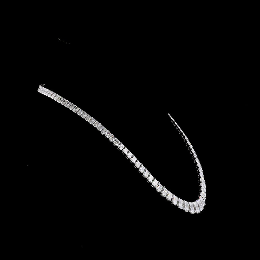 14K White Gold 45.5 Carat Graduating Riviera Necklace with North-South Radiant Cut Lab Diamonds (E-F Color, VVS2 Clarity) - 103 Stones Total - Covaloro Fine Jewelry
