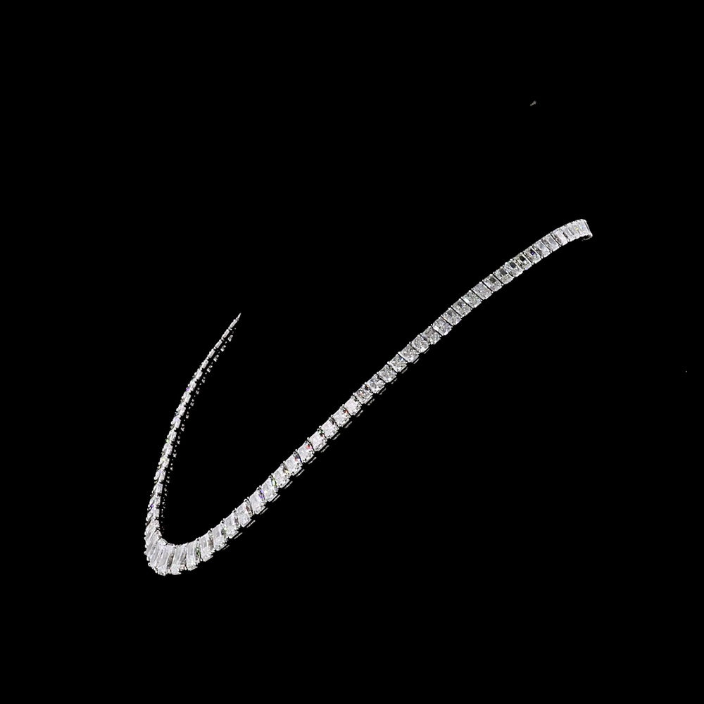 14K White Gold 45.5 Carat Graduating Riviera Necklace with North-South Radiant Cut Lab Diamonds (E-F Color, VVS2 Clarity) - 103 Stones Total - Covaloro Fine Jewelry