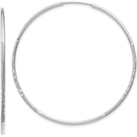 14K White Gold 45mm Diamond-Cut Endless Hoop Earrings - Polished Rhodium Plated Finish by Oro Pregiato
