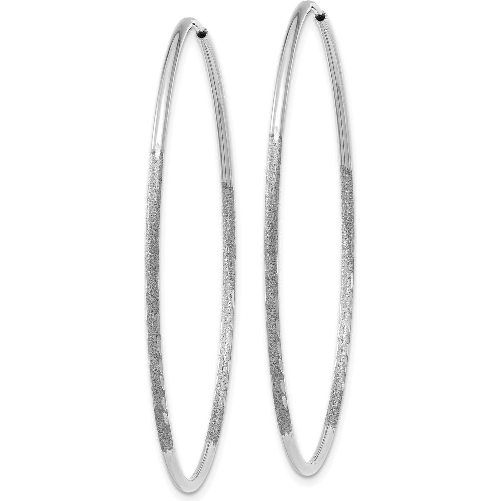 14K White Gold 45mm Diamond-Cut Endless Hoop Earrings - Polished Rhodium Plated Finish by Oro Pregiato