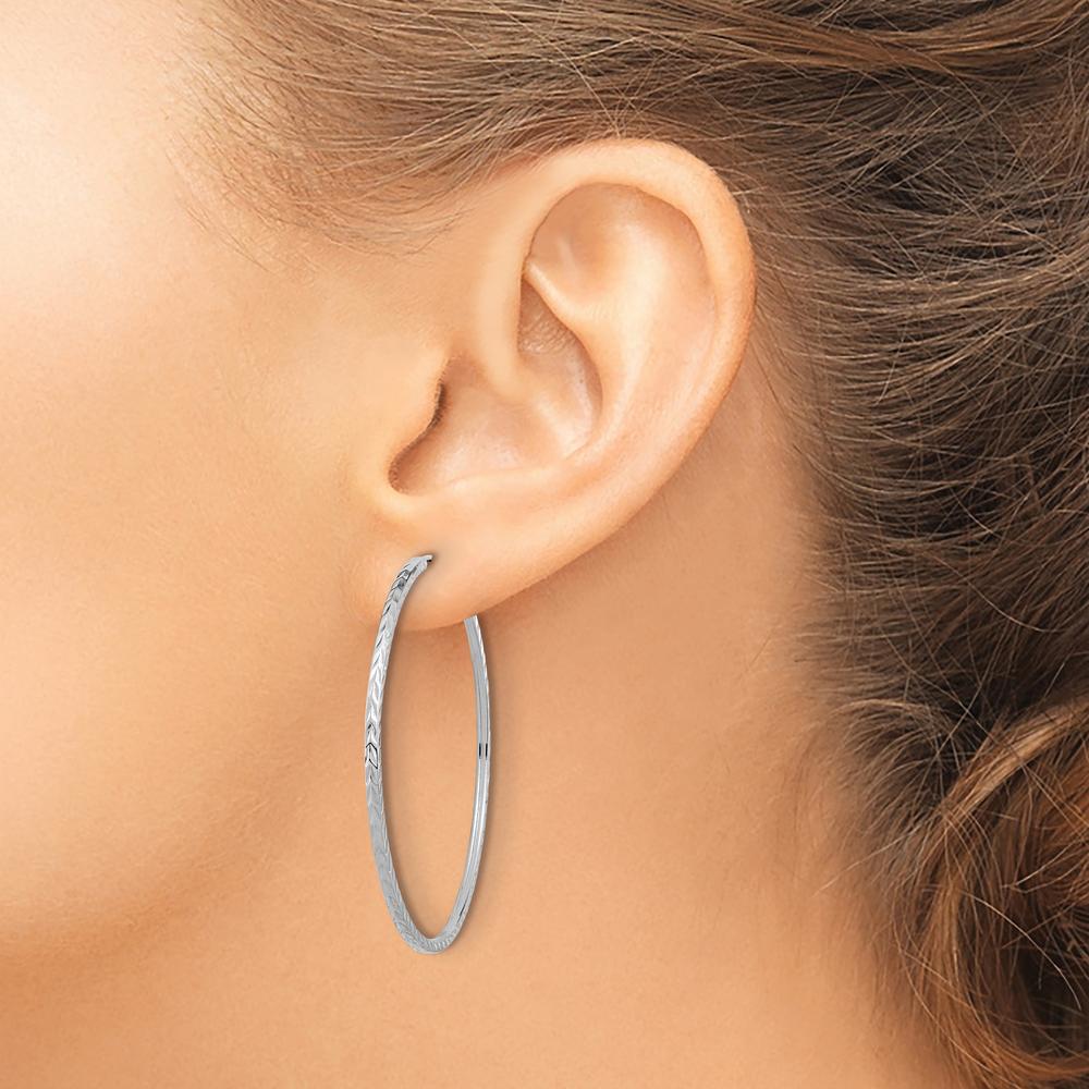 14K White Gold 45mm Diamond-cut Square Tube Endless Hoop Earrings - Polished Finish by 0