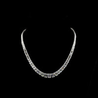 14K White Gold 46.04 Carat Graduated Riviera Necklace with Emerald Cut Lab Diamonds E-F VS2 IGI Certified - 105 Stones Total - Covaloro Fine Jewelry