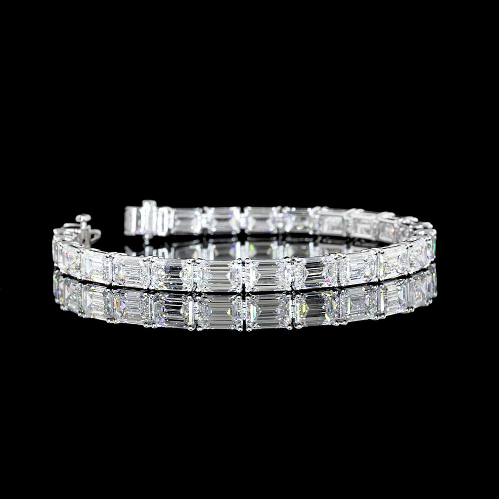 14K White Gold 49.1 Total Carat Emerald Cut Lab Diamond East-West Tennis Bracelet with E-F VVS2 Stones - 24.55 Carat Main Stone Weight - Covaloro Fine Jewelry