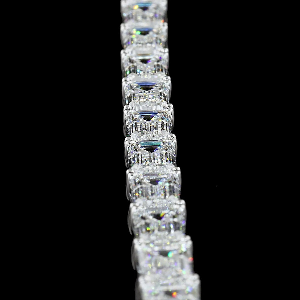 14K White Gold 49.1 Total Carat Emerald Cut Lab Diamond East-West Tennis Bracelet with E-F VVS2 Stones - 24.55 Carat Main Stone Weight - Covaloro Fine Jewelry