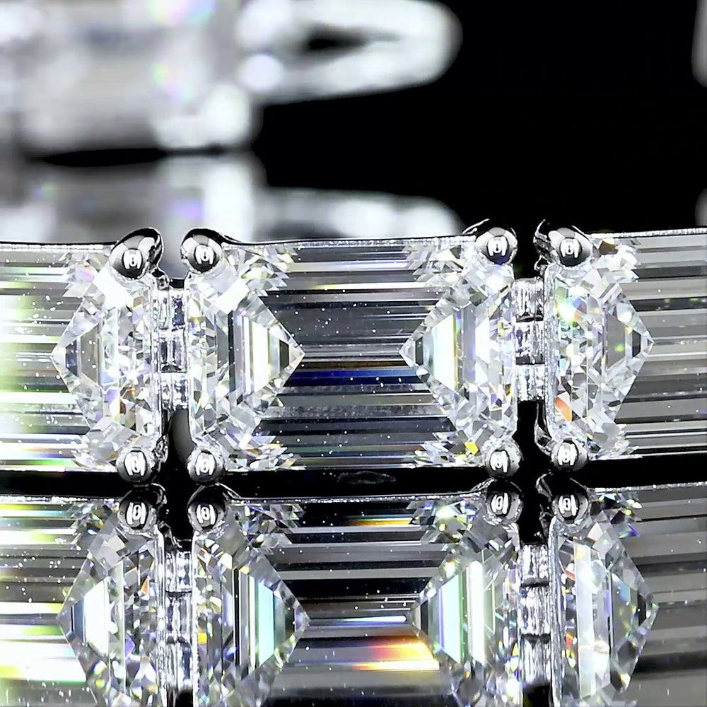 14K White Gold 49.1 Total Carat Emerald Cut Lab Diamond East-West Tennis Bracelet with E-F VVS2 Stones - 24.55 Carat Main Stone Weight - Covaloro Fine Jewelry
