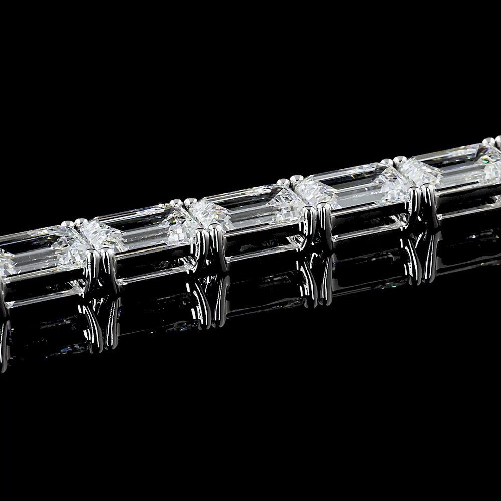 14K White Gold 49.1 Total Carat Emerald Cut Lab Diamond East-West Tennis Bracelet with E-F VVS2 Stones - 24.55 Carat Main Stone Weight - Covaloro Fine Jewelry