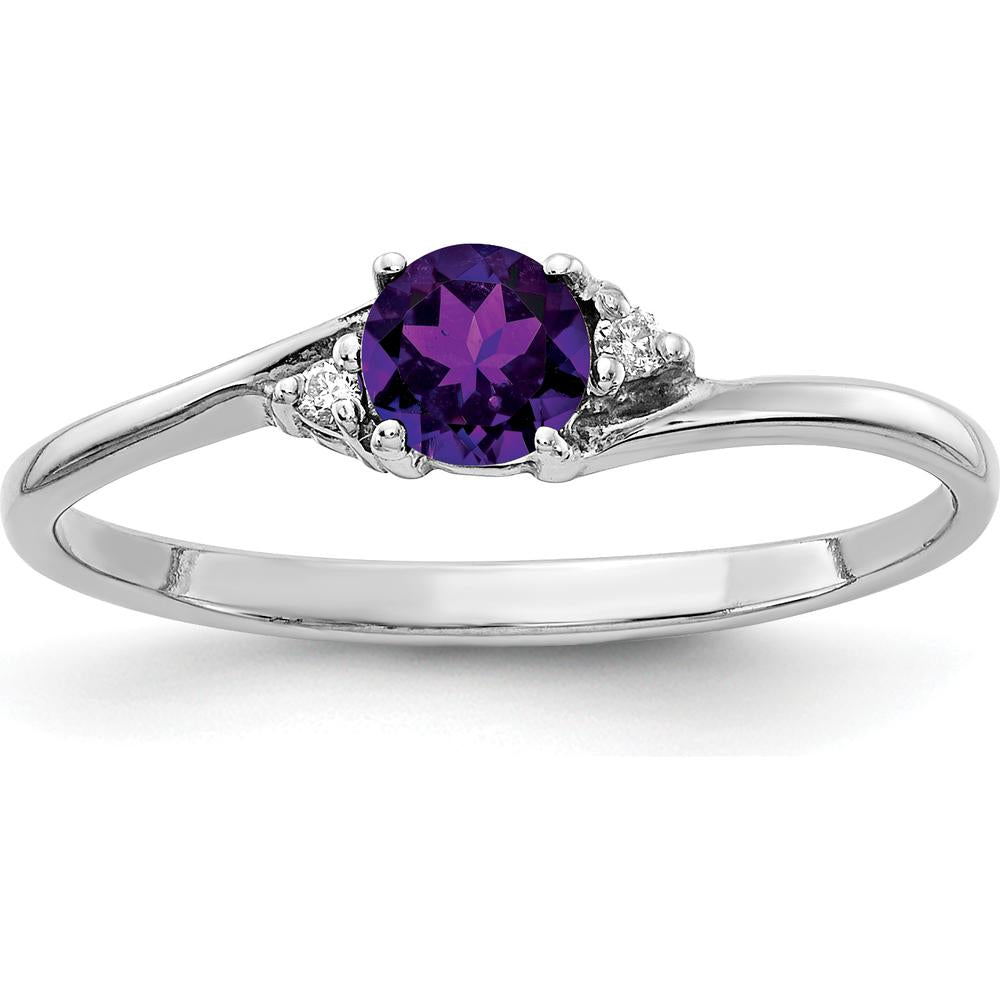 14K White Gold 4mm Amethyst and Diamond Ring with Round Diamonds - 0.23 Carat Total Amethyst Weight by Monteluci Fine Jewelry