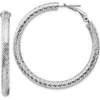 14K White Gold 4mm Diamond-Cut Round Omega Back Hoop Earrings - 45.75mm Length by Oro Pregiato