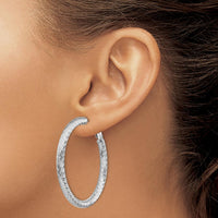 14K White Gold 4mm Diamond-Cut Round Omega Back Hoop Earrings - 45.75mm Length by Oro Pregiato